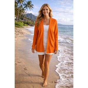 In Linea Berlin Cardigan Sweater Open Style Orange Knitted Long Sleeve Sz 38 M